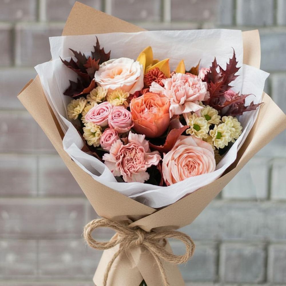 Букет цветов из: Гвоздики, Хризантемы и Розы в Гаспре