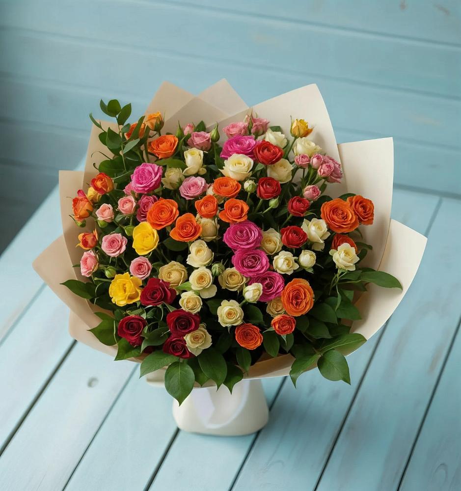Букет Микс из разноцветных кустовых роз в Гаспре