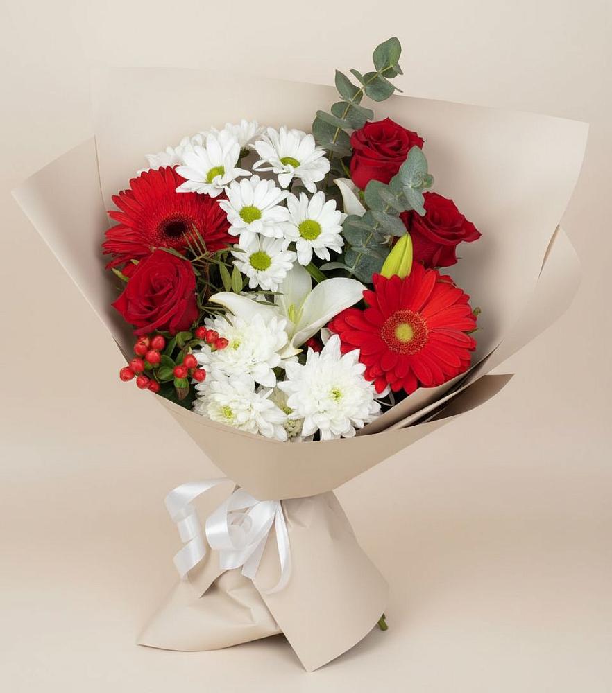 Букет цветов из: Розы, Хризантемы, Герберы и Лилии в Гаспре